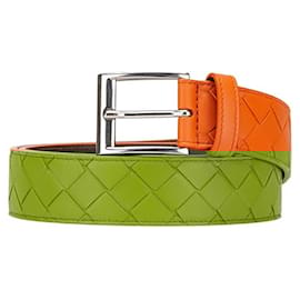 Bottega Veneta-Bottega Veneta Intrecciato Belt-Silvery,Orange