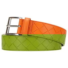 Bottega Veneta-Bottega Veneta Intrecciato Belt-Silvery,Orange