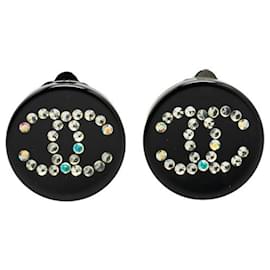 Chanel-Chanel Coco Mark Rhinestone Clip Earrings-Black