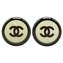 Chanel-Chanel Coco Mark Mirror Round Earrings-Black,Silvery