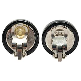 Chanel-Chanel Coco Mark Mirror Round Earrings-Black,Silvery
