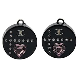 Chanel-Chanel Coco Mark Rhinestone Heart Earrings-Black,Golden