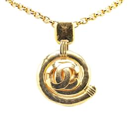 Chanel-Chanel Coco Mark Tornado Swirl Motif Necklace-Golden
