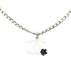 Chanel-Chanel Coco Mark Camellia Necklace-Silvery,White