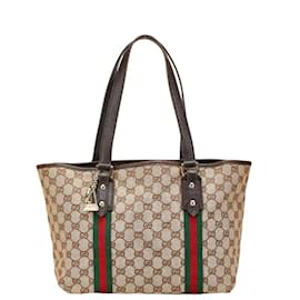 Gucci-Gucci GG Canvas Sherry Line Tote Bag-Brown,Beige