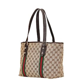 Gucci-Gucci GG Canvas Sherry Line Tote Bag-Brown,Beige