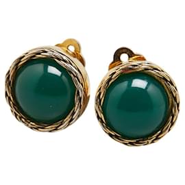Chanel-Chanel Gold and Green Clip Earrings-Golden,Green