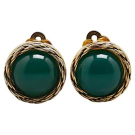 Chanel-Chanel Gold and Green Clip Earrings-Golden,Green