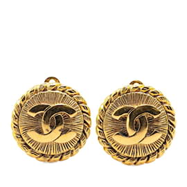 Chanel-Chanel Coco Mark Round Clip Earrings-Golden