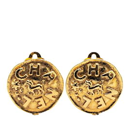 Chanel-Chanel Gold Plated Horse Clip Earrings-Golden