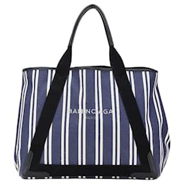 Balenciaga-Balenciaga Navy Cabas M Handbag Tote Bag-White,Navy blue