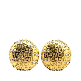 Chanel-Chanel Gold Plated Rhinestone Clip Earrings-Golden