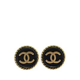 Chanel-Chanel Coco Mark Clip Earrings-Black,Golden