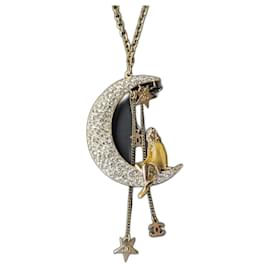 Chanel-Rare CC 08P CoCo on the Moon GHW Crystal Logo Necklace Box tag-Golden
