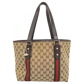 Gucci-Gucci Brown Tote Bag GG Canvas Sherry Line-Brown