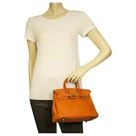 Hermès-Hermes Birkin 25cm Orange Leather Goldtone Hardware 2016 Stamp X-Orange