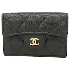Chanel-Chanel Tri-fold Wallet in Black Grained Calfskin-Black