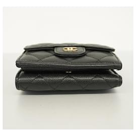 Chanel-Chanel Tri-fold Wallet in Black Grained Calfskin-Black
