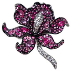 Vintage Orchideen-förmige Brosche von Kenneth Jay Lane Pink
