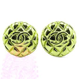 Chanel-Chanel Matelasse Coco Mark Gold Plated Clip Earrings-Golden
