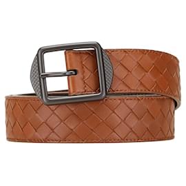Bottega Veneta-Bottega Veneta Intrecciato Brown Leather Belt-Brown