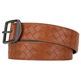 Bottega Veneta-Bottega Veneta Intrecciato Brown Leather Belt-Brown