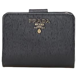 Prada-Prada Black Leather Bi-Fold Wallet-Black