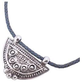 Hermès-Collier Hermes Touareg en bleu et gris-Marron,Bleu