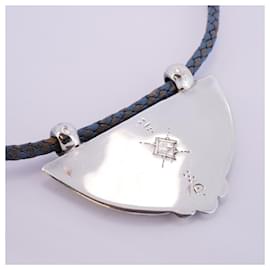 Hermès-Collier Hermes Touareg en bleu et gris-Marron,Bleu
