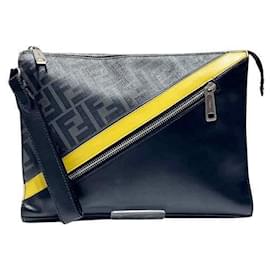 Fendi-Fendi 7V91 Zucca Pattern Clutch Bag-Brown,Black,Yellow