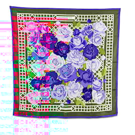 Hermès-Hermès Carré 90 ROSERAIE Écharpe Jardin de Roses-Rouge,Multicolore