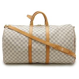Louis Vuitton-Bolsa Boston Keepall Bandoulière 55 Damier Azur Louis Vuitton-Cru