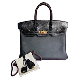 Hermès-Birkin 25 Touch lizard /togo black ghw-Black