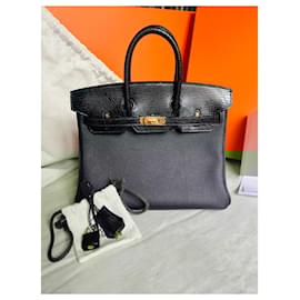 Hermès-Birkin 25 Touch lizard /togo black ghw-Black