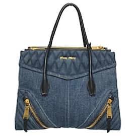 Miu Miu-Miu Miu Biker Denim Handbag Tote-Black,Blue