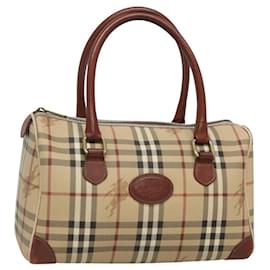 Autre Marque-Burberrys Nova Check Hand Bag PVC Leather Beige Gold Auth 120398-Beige,Golden
