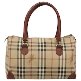 Autre Marque-Burberrys Nova Check Hand Bag PVC Leather Beige Gold Auth 120398-Beige,Golden