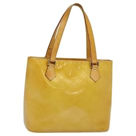 Louis Vuitton-LOUIS VUITTON Monogram Vernis Houston Bolsa de Mão Bege M91004 LV Auth 120122-Bege