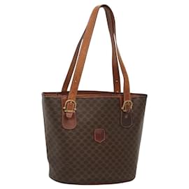 Céline-CELINE Macadam Canvas Tote Bag PVC Leather Brown Gold Auth 119764-Brown,Golden