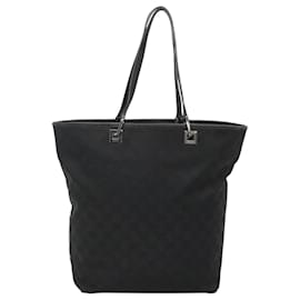 Gucci-GUCCI GG Canvas Tote Bag Black Silver 31243 Auth bs24537-Black,Silvery