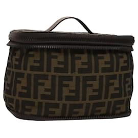 Fendi-FENDI Zucca Canvas Vanity Hand Bag Nylon Brown Auth mr1232-Brown