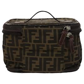 Fendi-FENDI Zucca Canvas Vanity Hand Bag Nylon Brown Auth mr1232-Brown