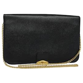 Christian Dior-Christian Dior Chain Shoulder Bag Leather Navy Gold Auth 119333-Golden,Navy blue