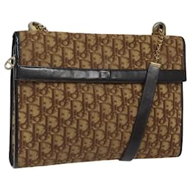 Christian Dior-Christian Dior Trotter Canvas Shoulder Bag Brown Gold Auth 118077-Brown,Golden