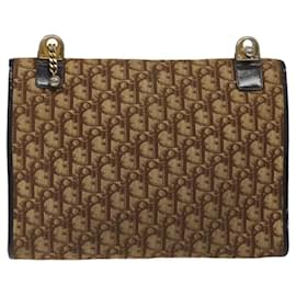 Christian Dior-Christian Dior Trotter Canvas Shoulder Bag Brown Gold Auth 118077-Brown,Golden