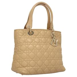 Christian Dior-Christian Dior Canage Hand Bag Lamb Skin Beige Gold Auth ep8682-Beige,Golden