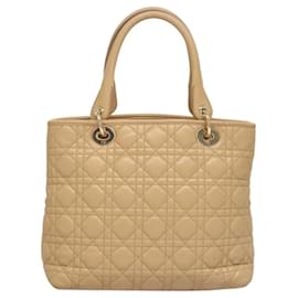 Christian Dior-Christian Dior Canage Hand Bag Lamb Skin Beige Gold Auth ep8682-Beige,Golden