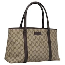 Gucci-GUCCI GG Supreme Tote Bag PVC Beige Silver 114595 Auth 119525-Silvery,Beige