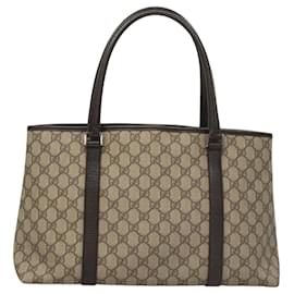 Gucci-GUCCI GG Supreme Tote Bag PVC Beige Silver 114595 Auth 119525-Silvery,Beige