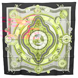 Hermès-HERMES Carre 90 ""Parmi les fleurs je compte les heures"" Black Auth am8152-Black,Yellow